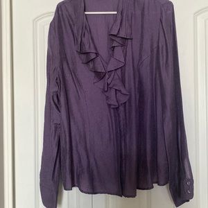 Beautiful ruffle shiny purple material shiny buttons on sleeves pleat in back XL